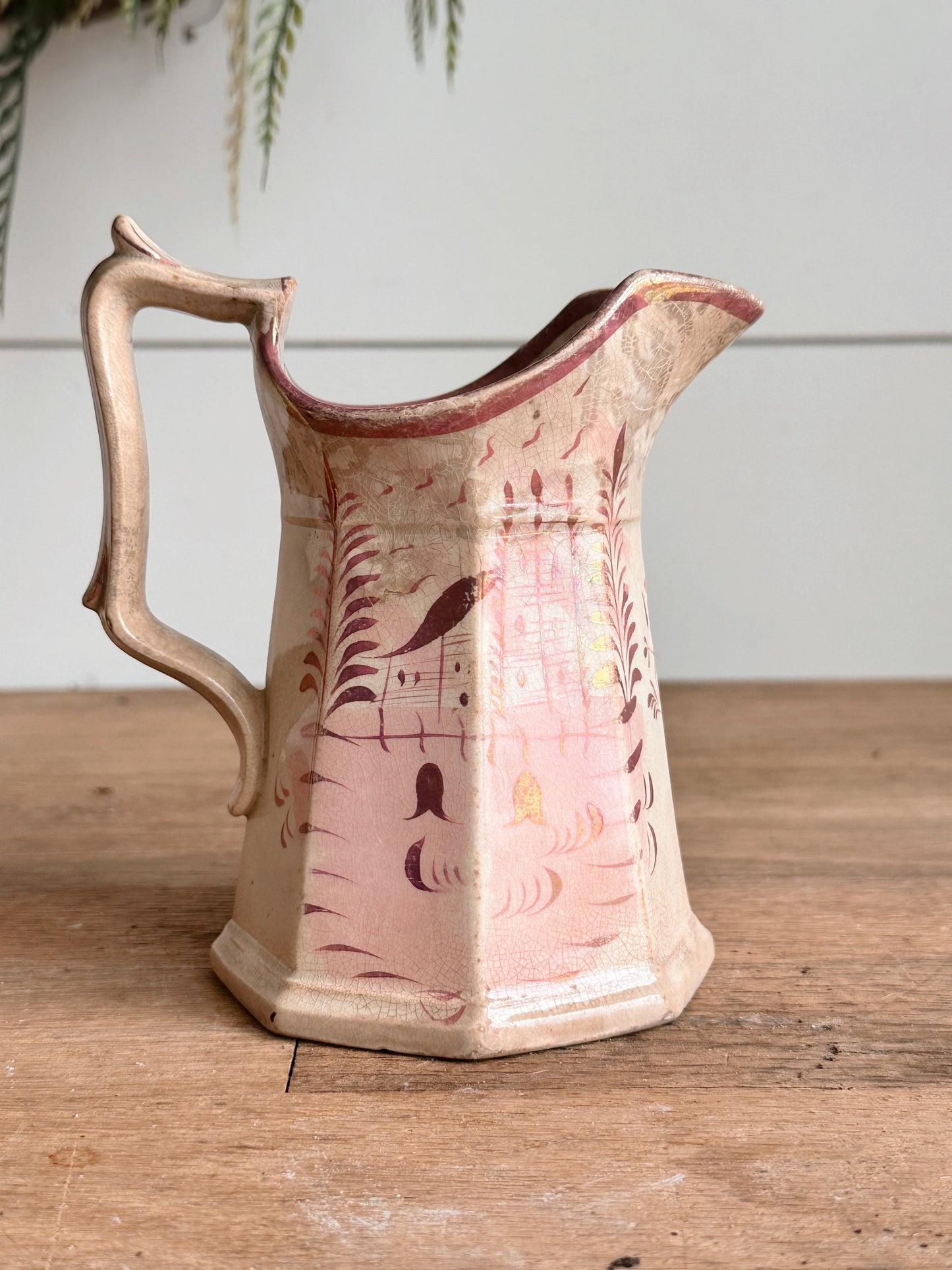 Petite Antique 1800s Sunderland Pink Lusterware Pitcher