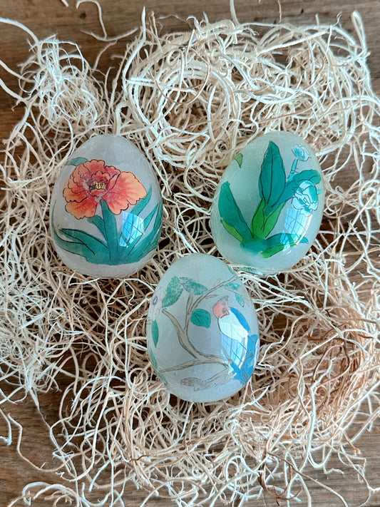 Collection of Vintage Reverse Painted Blown Glass Eggs