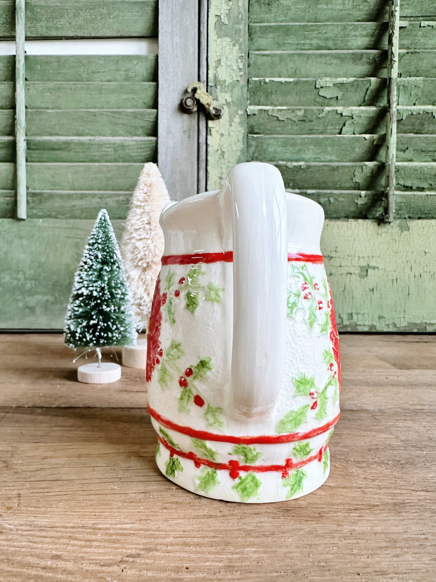 Darling Vintage Poinsettia & Holly Pitcher