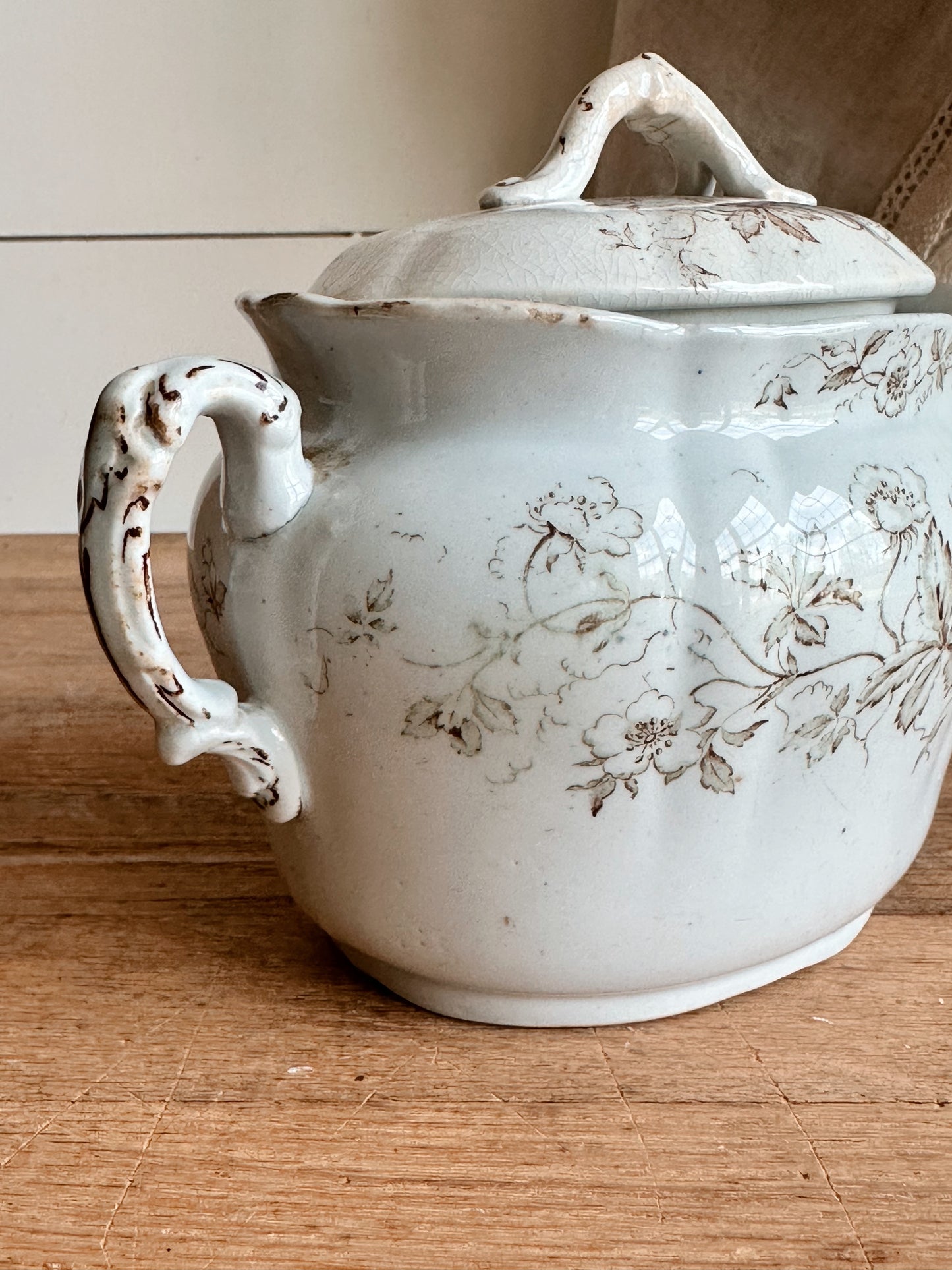 Antique WH Pearl & Co Ironstone Sugar Bowl