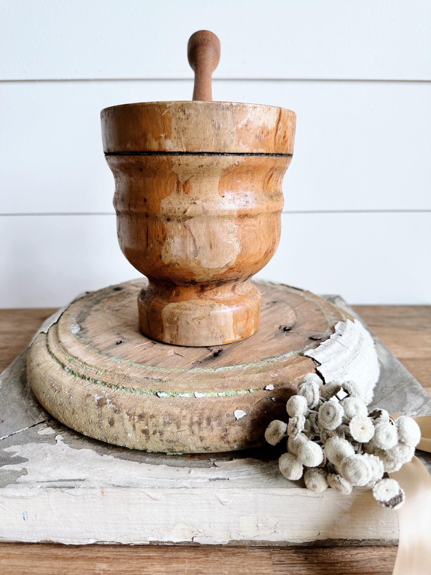 Vintage Wood Mortar and Pestle