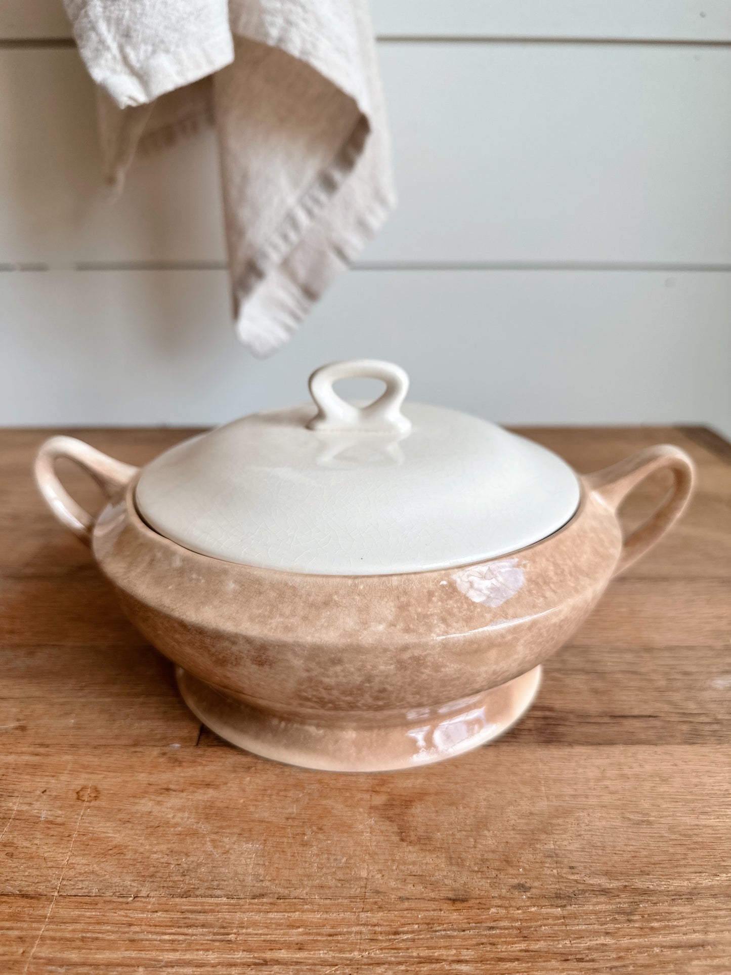 Beautifully Stained Vintage Ironstone Covered Dish