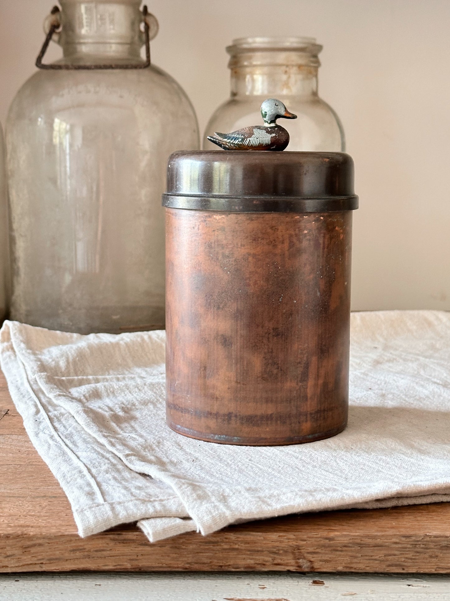 Vintage Copper Canister with Mallard Top