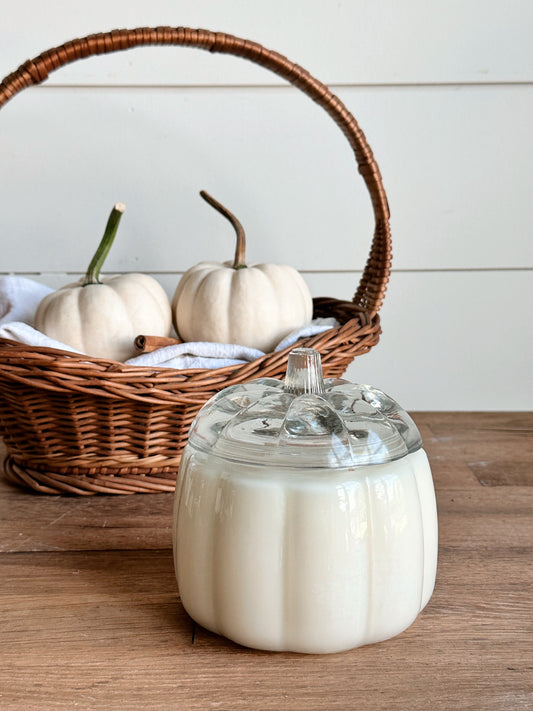 Hand Poured Pumpkin Chai Candle in a Glass Pumpkin