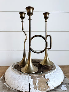 Trio of Vintage Brass Horn Candle Holders