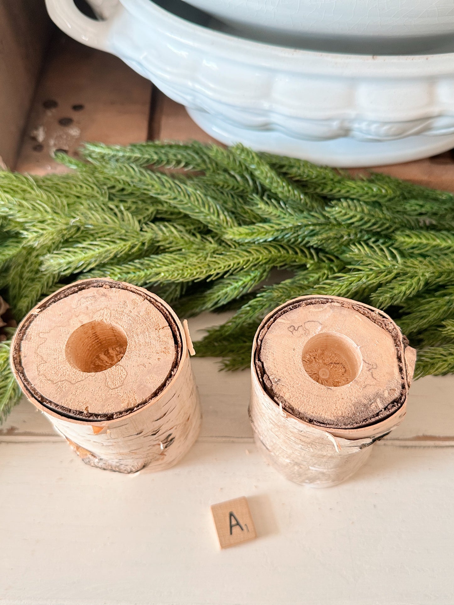 Pair of Handmade Birch Limb Candle Holders