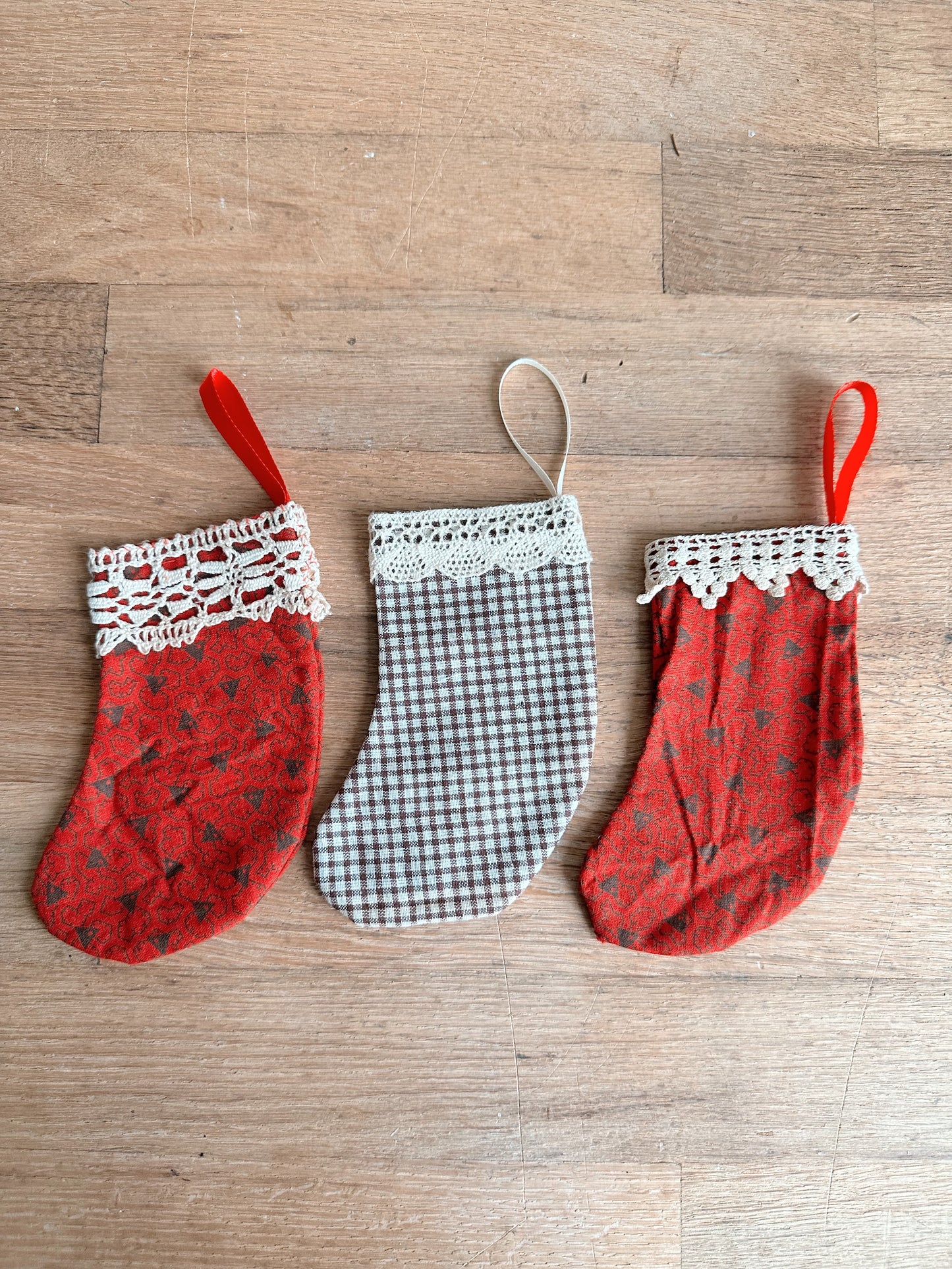 Three Petite Vintage Handmade Stockings