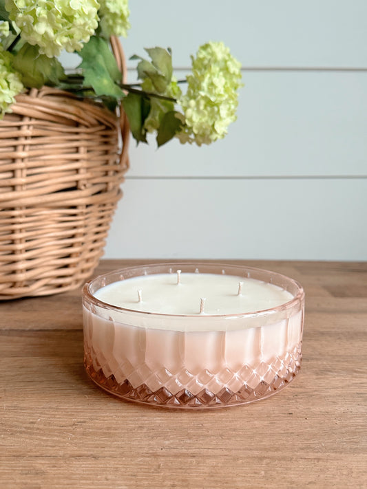 Hand Poured Lemon Blueberry Bread in a Vintage Pink & Checkerboard Pattern Glass Candy Dish