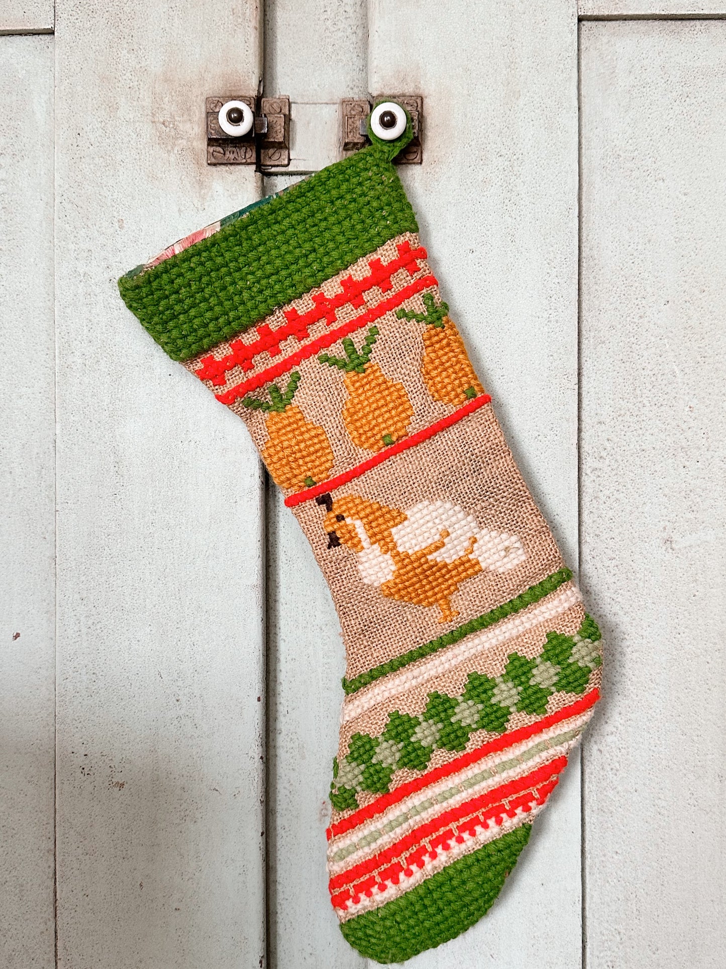 Handmade Vintage Stocking, Partridge in a Pear Tree