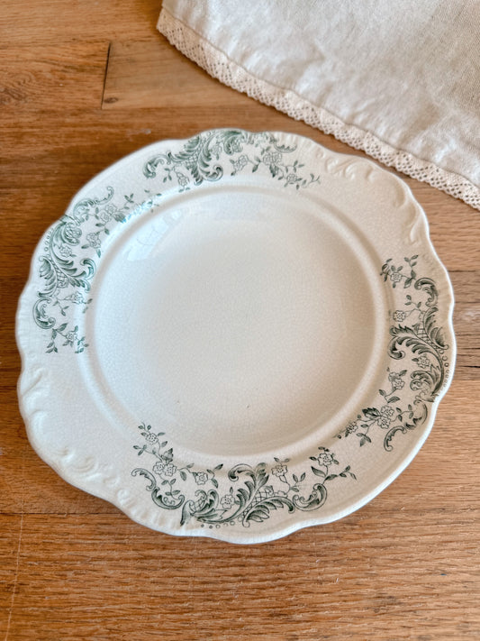 Vintage Green & White Transferware Plate