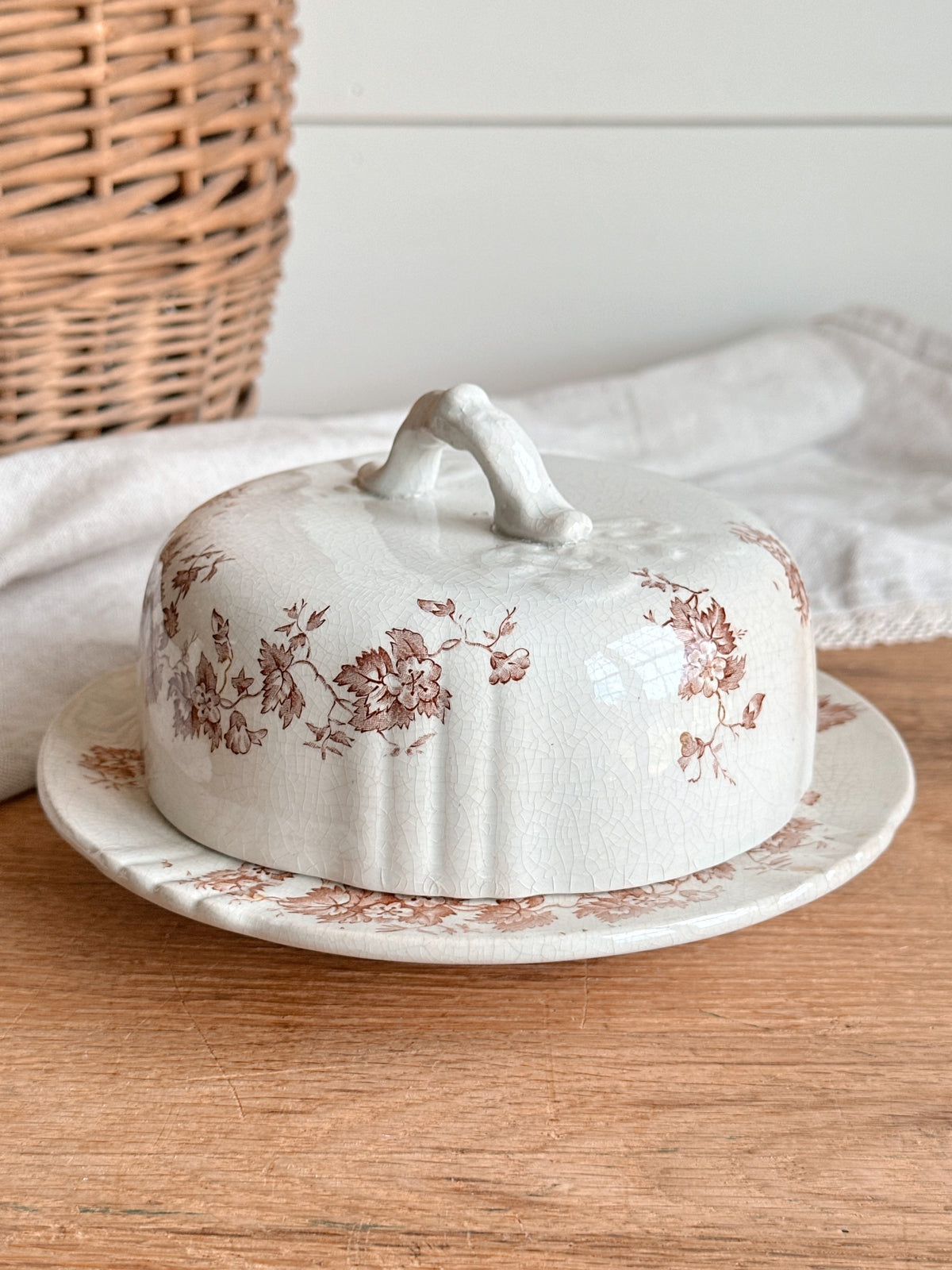 Antique Transferware Covered Butter Dish