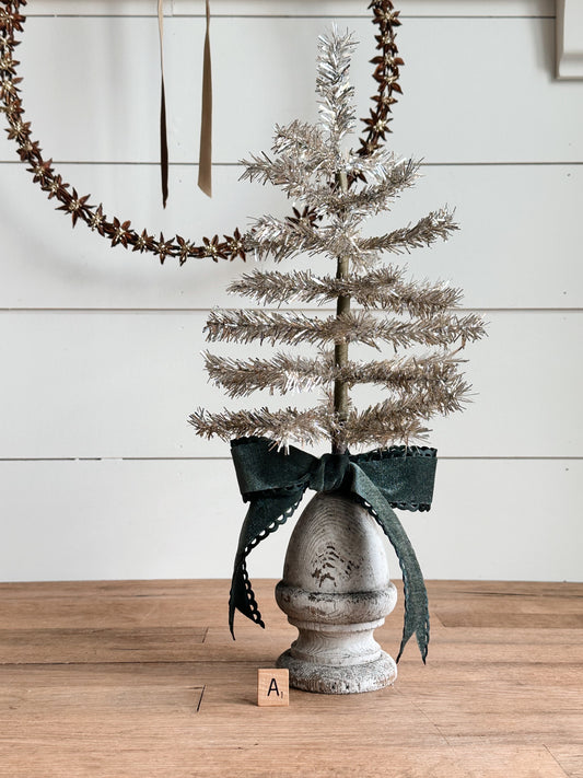 Vintage Wood Finial Tinsel Tree
