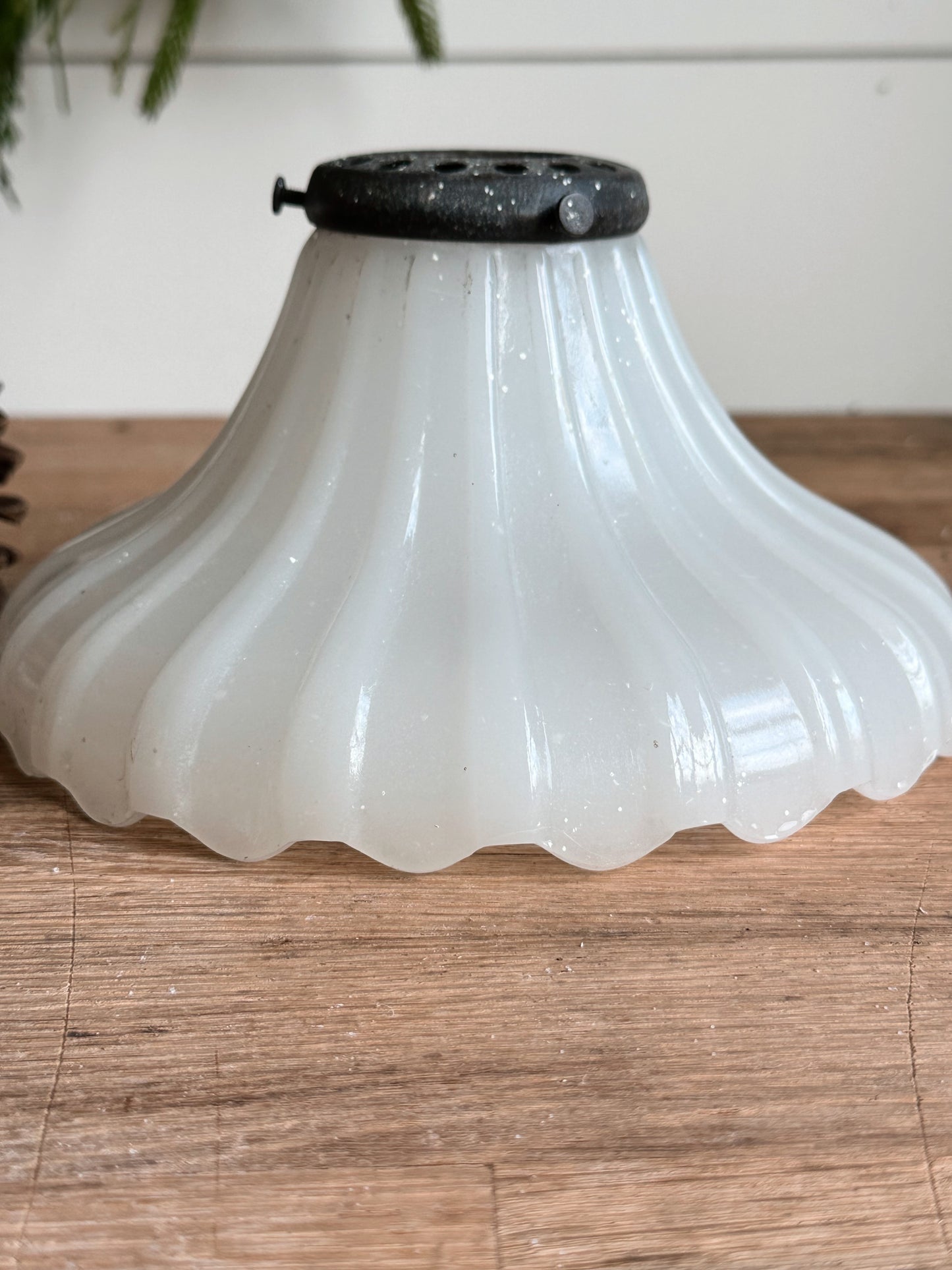 Vintage Glass Lamp Shade, Repurposed Tree Base