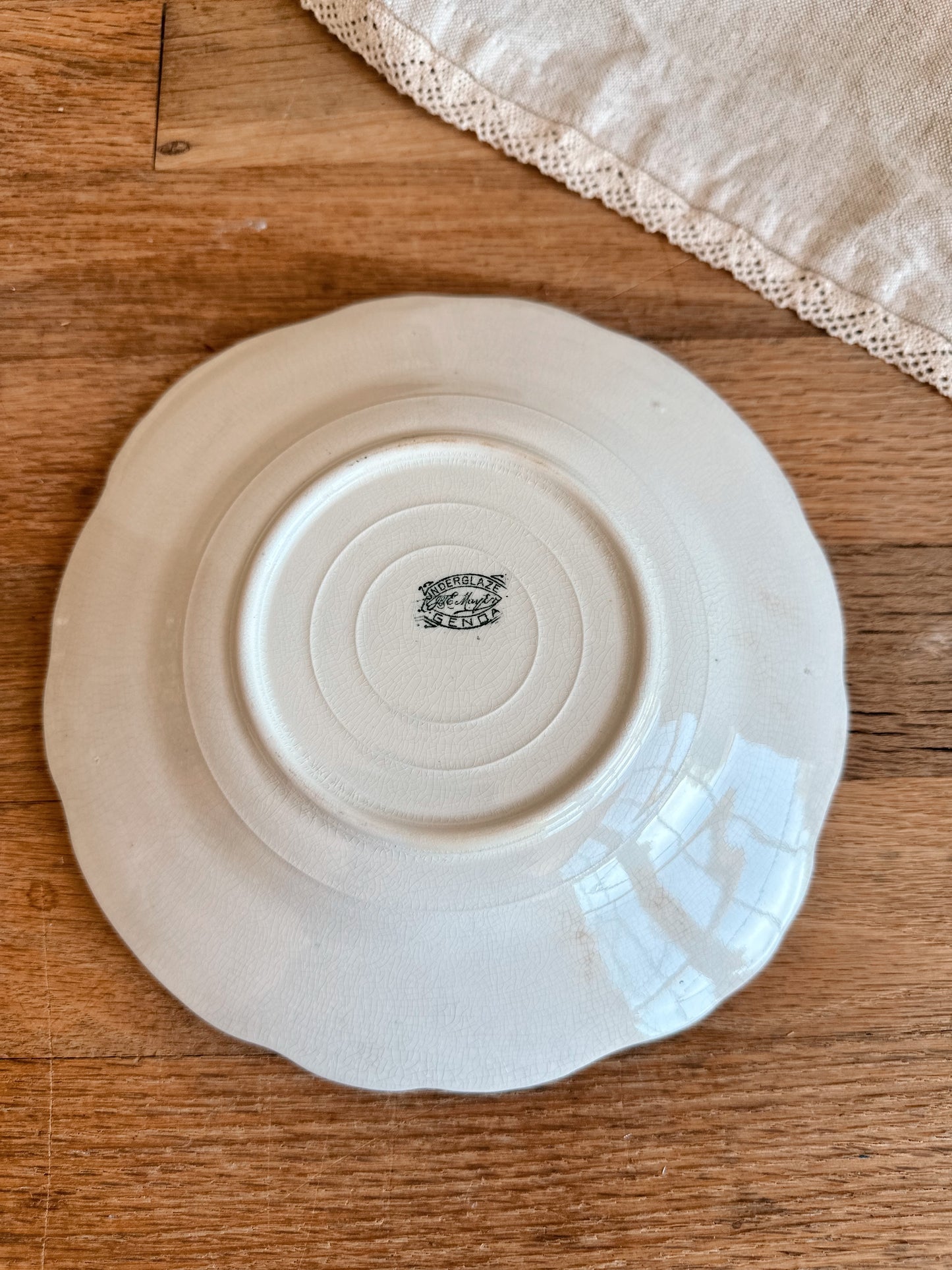 Vintage Green & White Transferware Plate