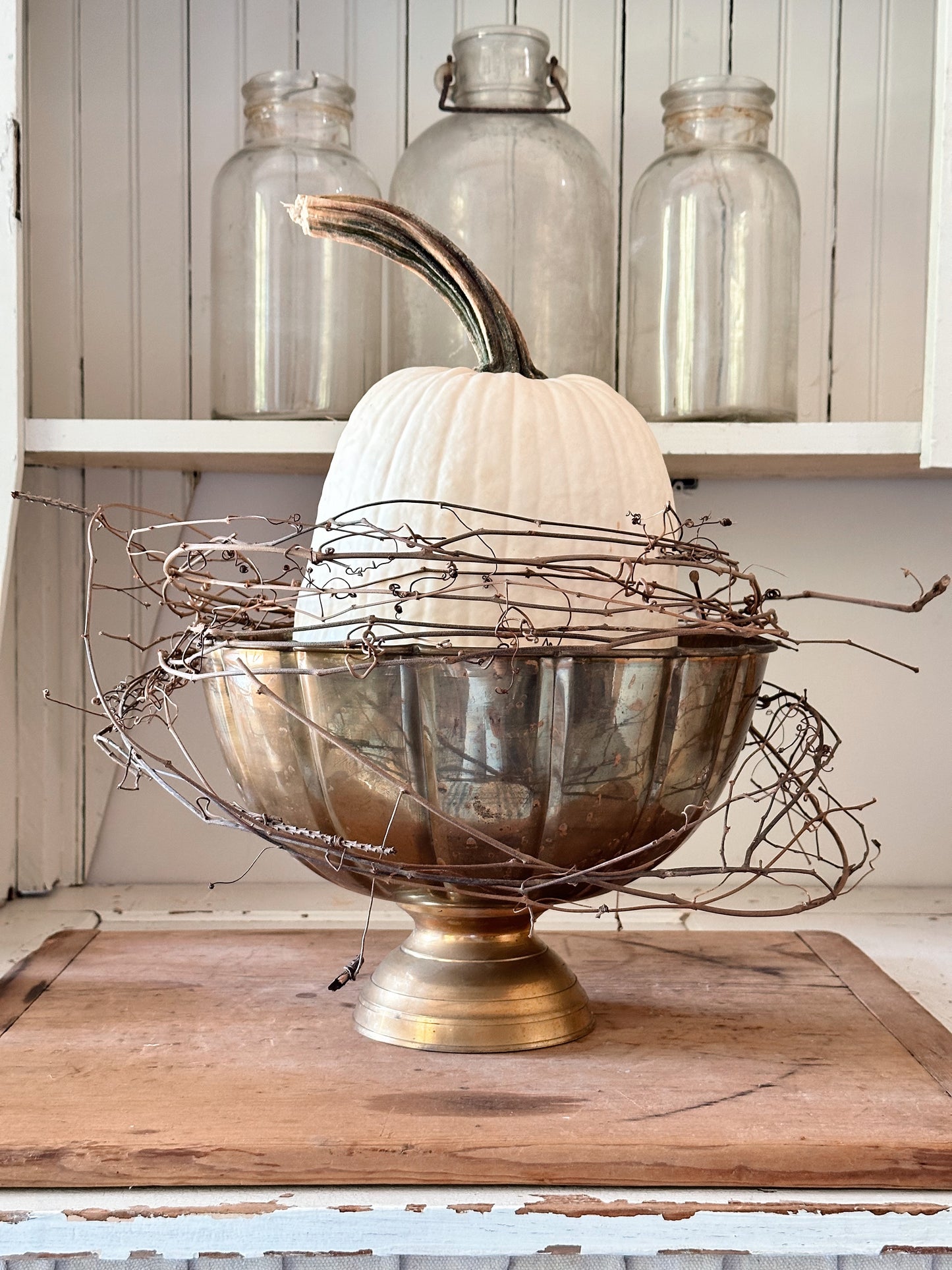 Large Vintage Brass Footed Bowl