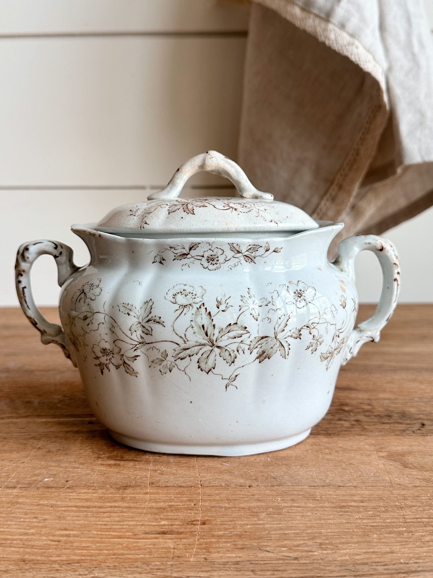 Antique WH Pearl & Co Ironstone Sugar Bowl