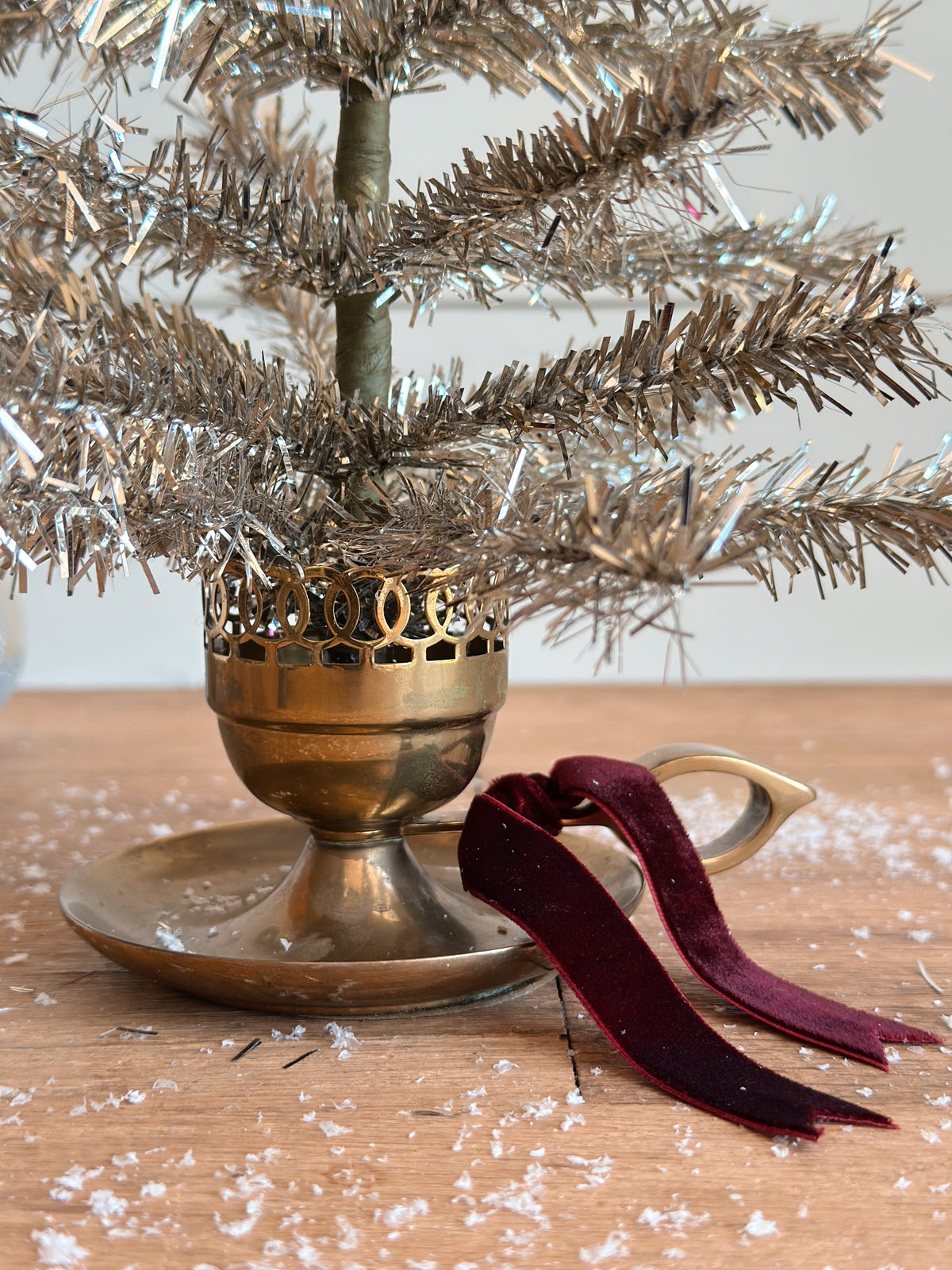Vintage Brass Candle Holder Tinsel Tree