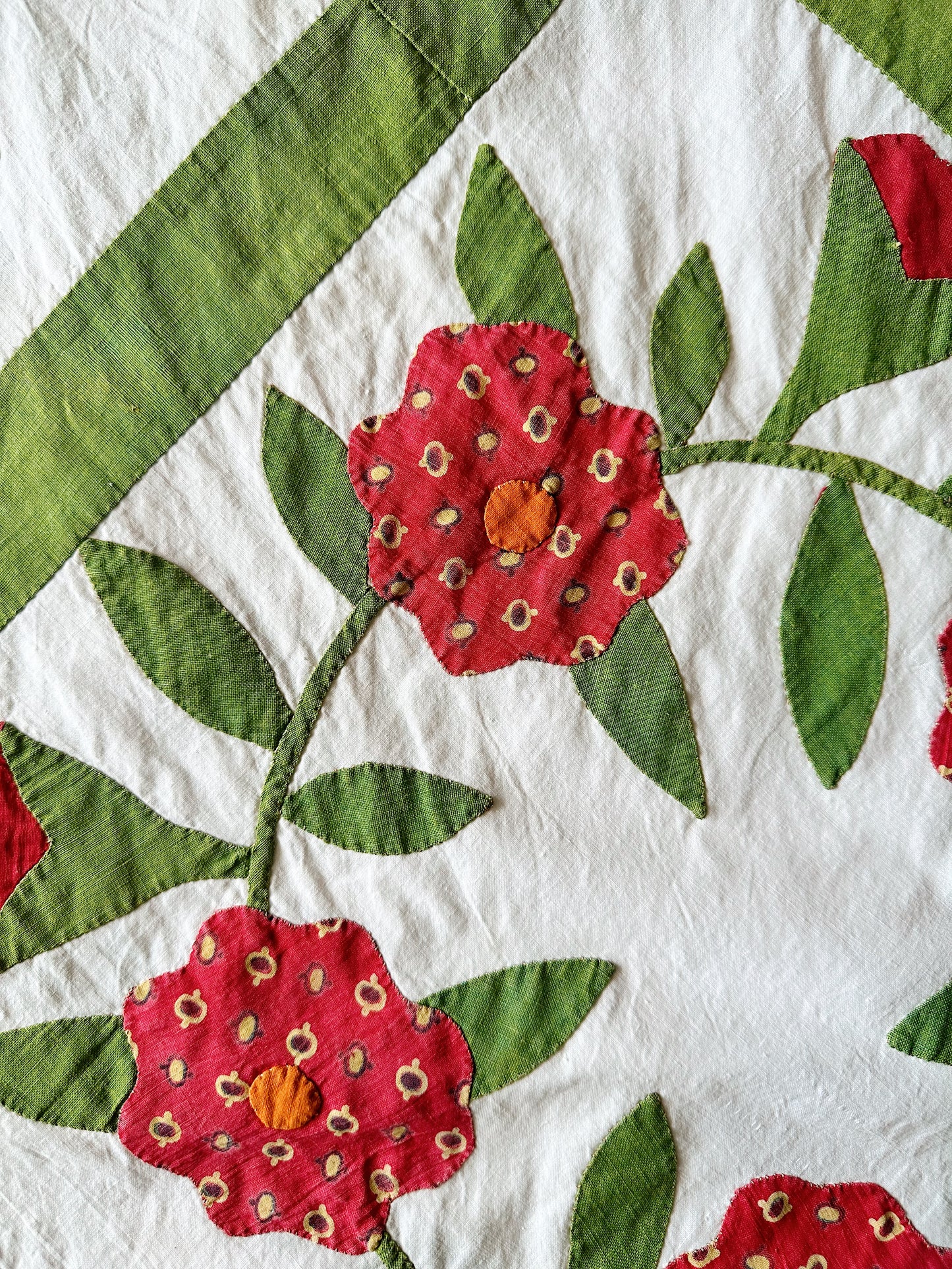 Vintage Hand Appliqué Flower Trellis Quilt Top