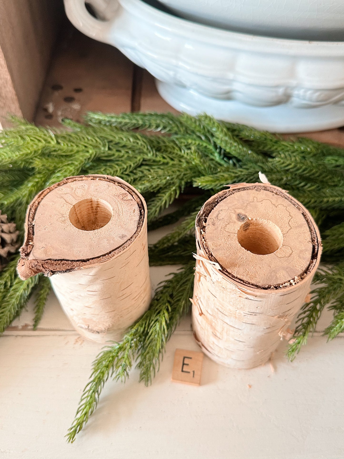 Pair of Handmade Birch Limb Candle Holders