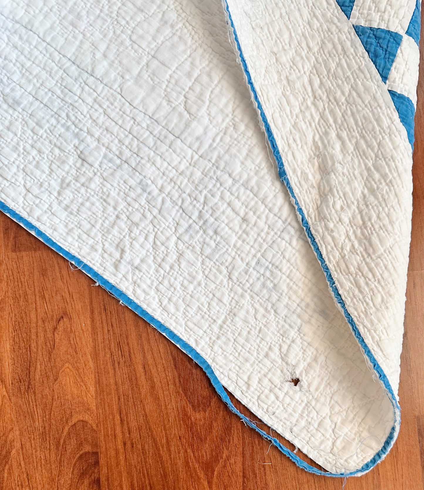 Antique Blue & White Roman Stripe Quilt, Hand Pieced & Hand Quilted