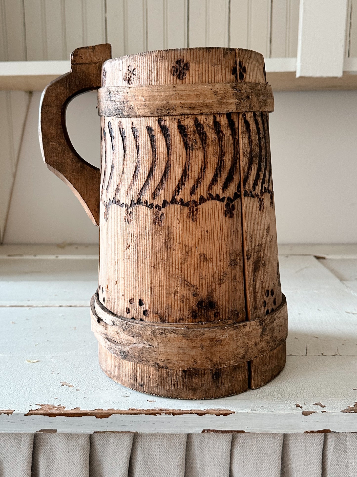 Beautiful Antique Wood Tankard