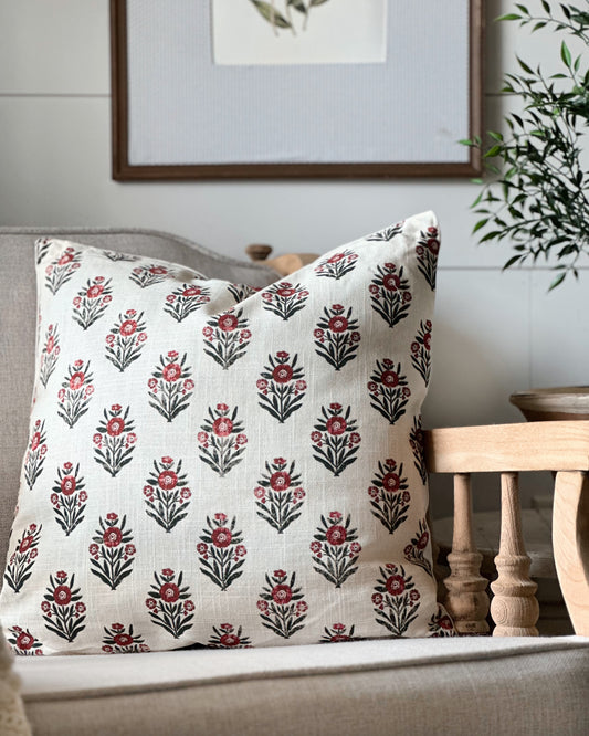 Red & Cream Block Print Pillow