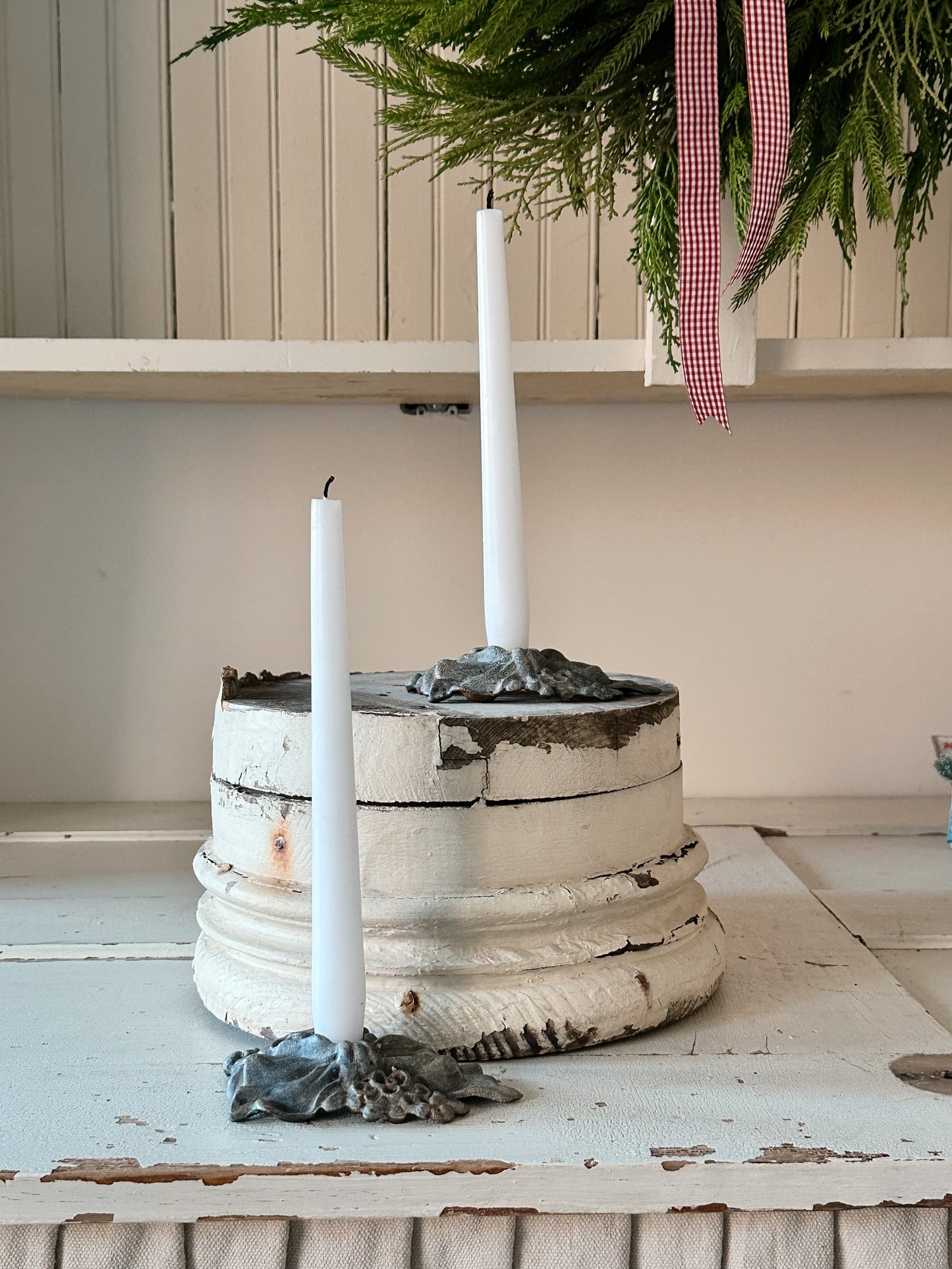 Pair of Vintage Cast Iron Bow & Berries Candle Holders