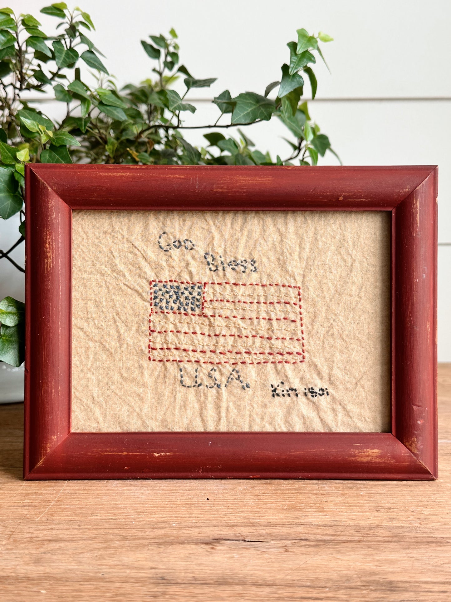 Vintage God Bless USA Embroidery Piece