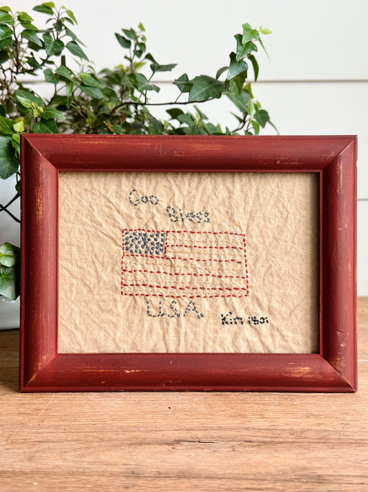 Vintage God Bless USA Embroidery Piece
