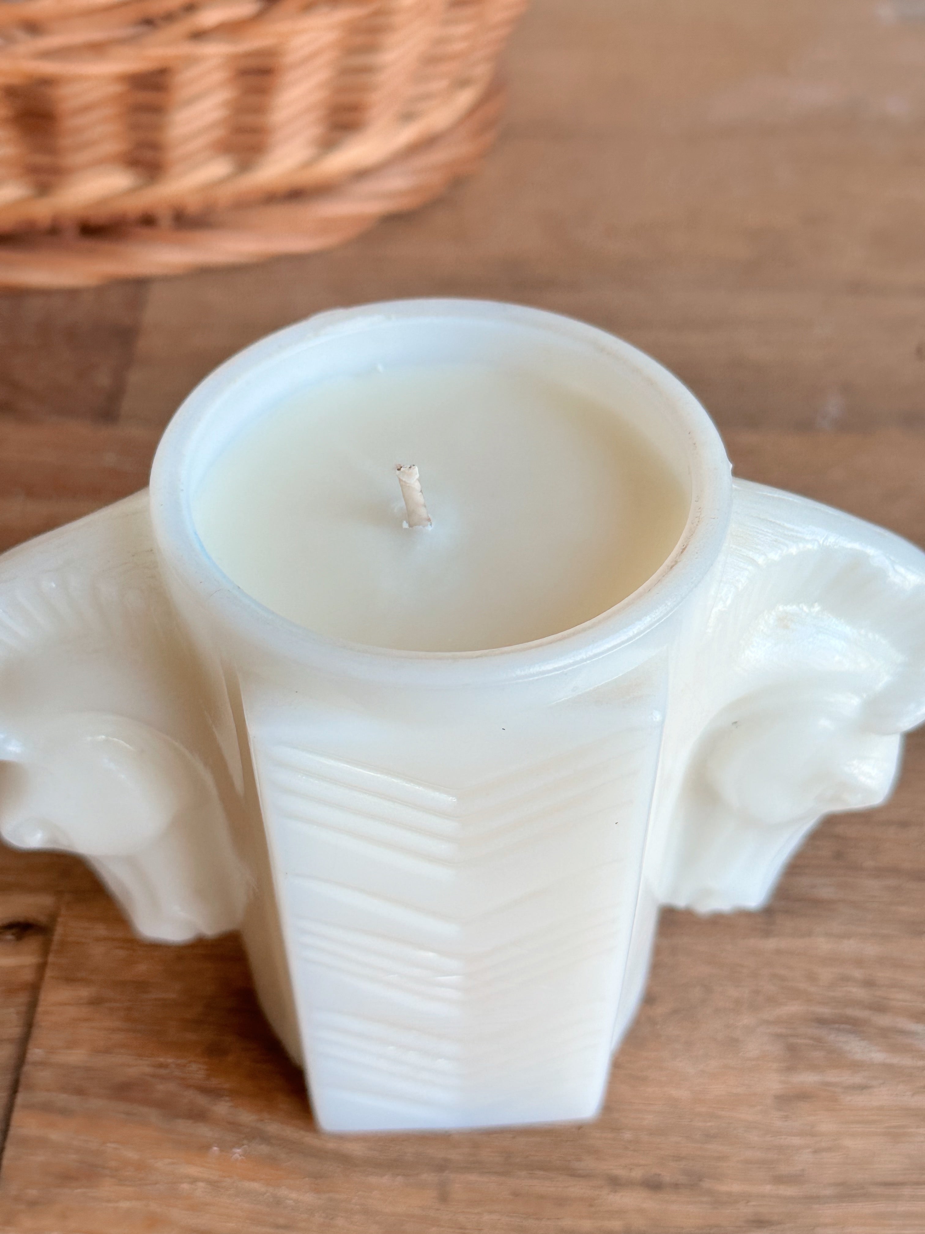 Hand Poured Pumpkin Chai Candle in a Vintage Milk Glass Horse Head Cup
