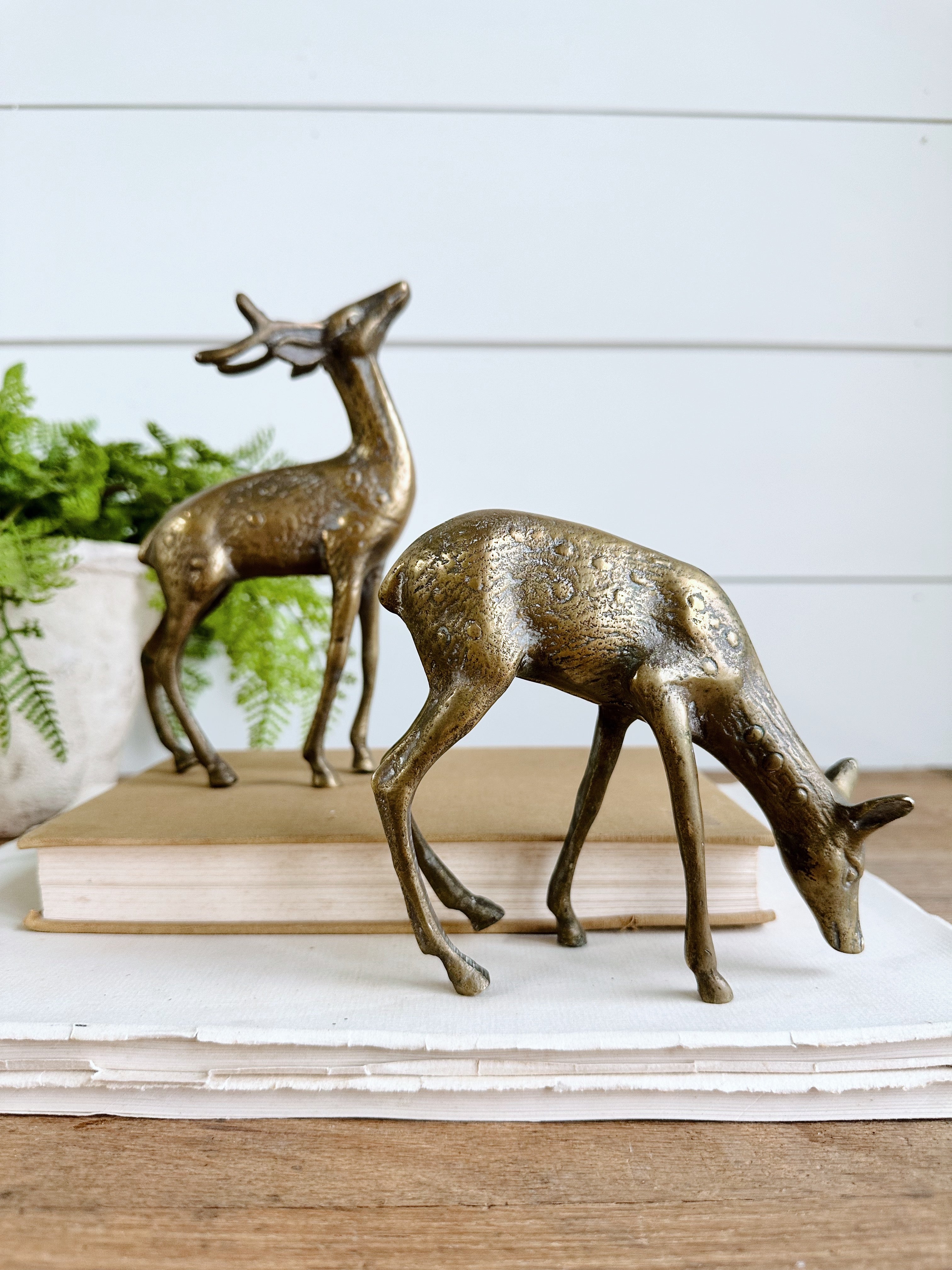Set of Two Vintage Solid Brass Deer