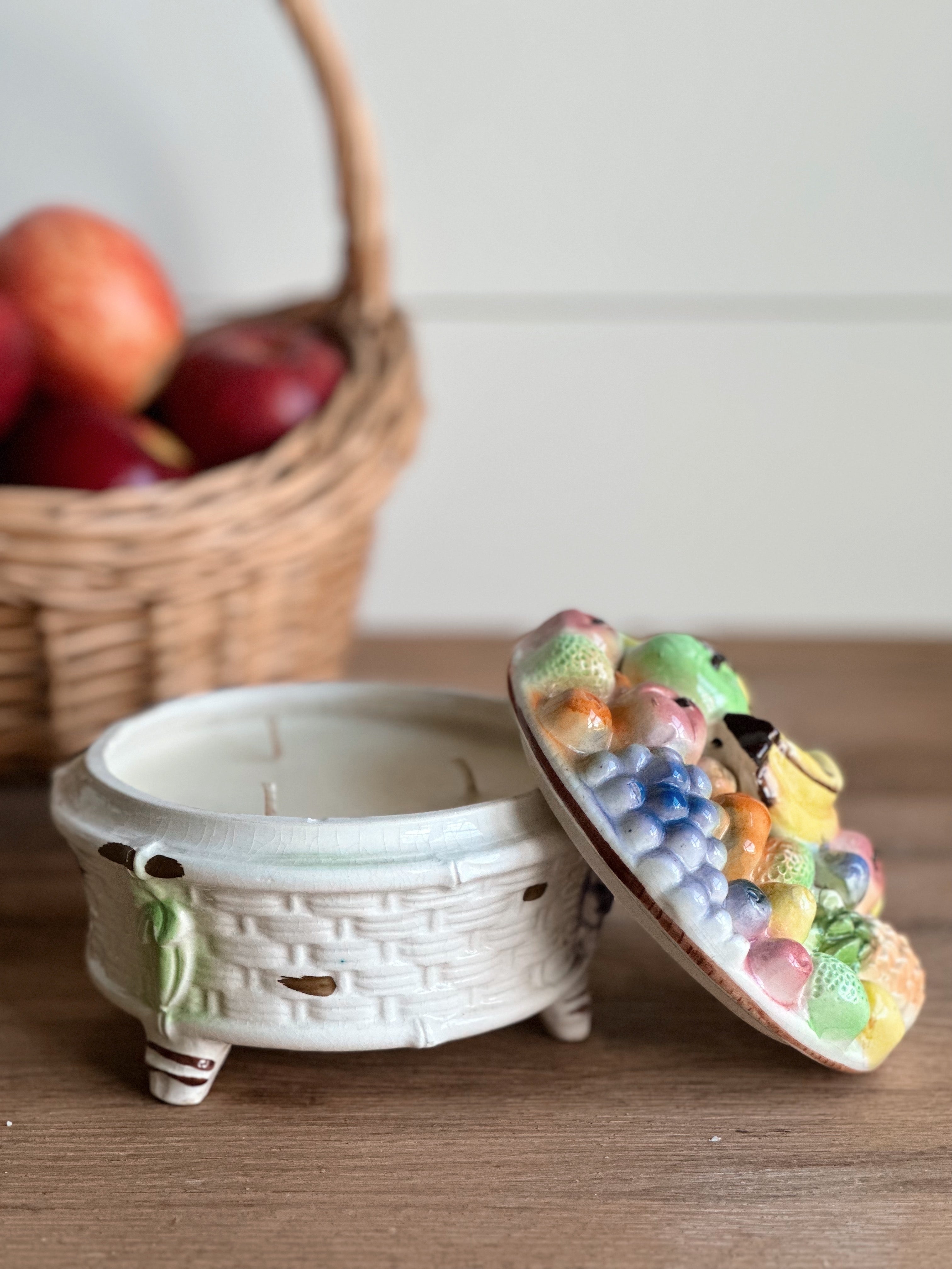 Hand Poured Apple Orchard Candle in a Vintage Fruit Dish