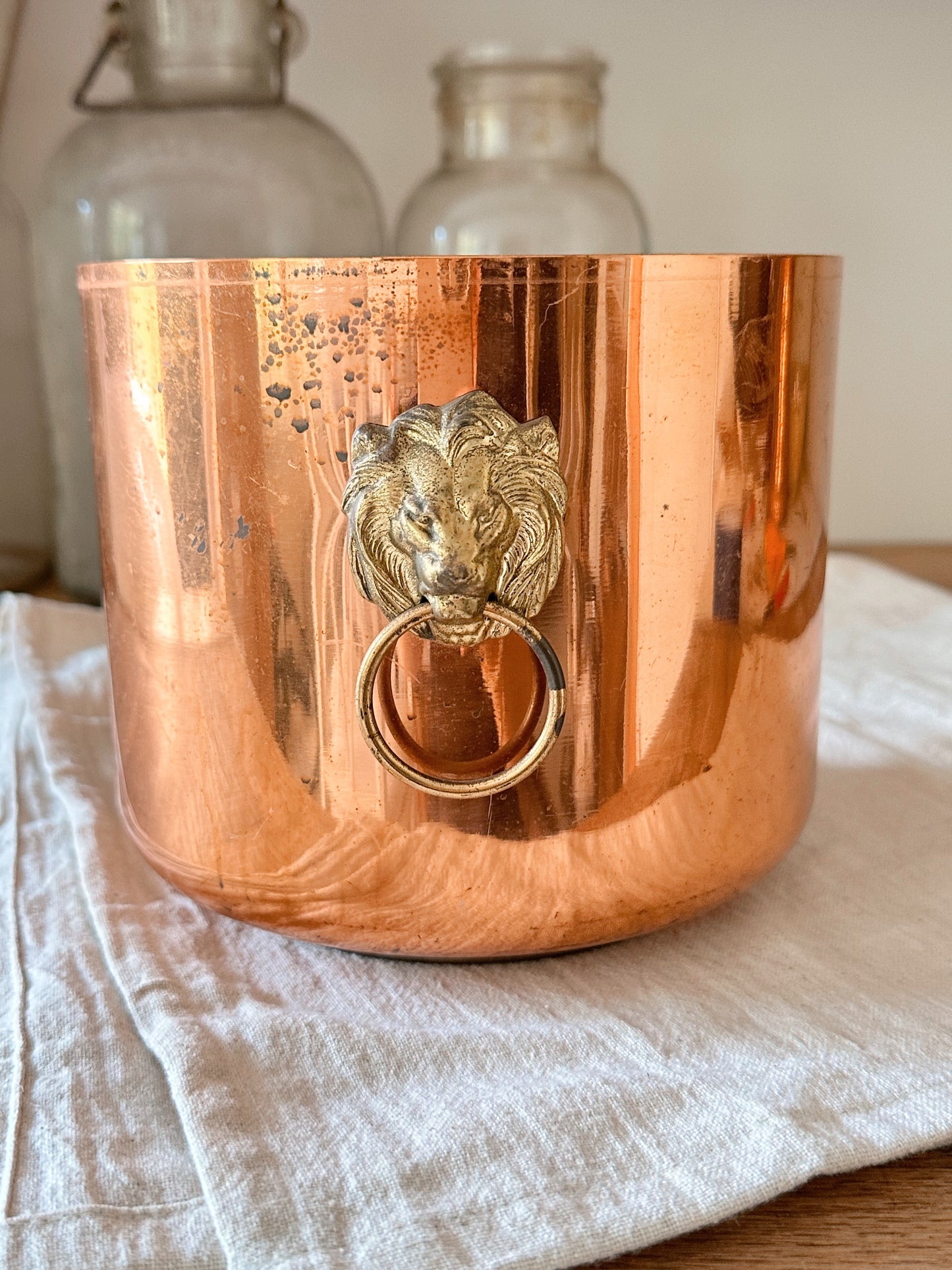 Vintage Copper Guild Lionhead Ice Bucket