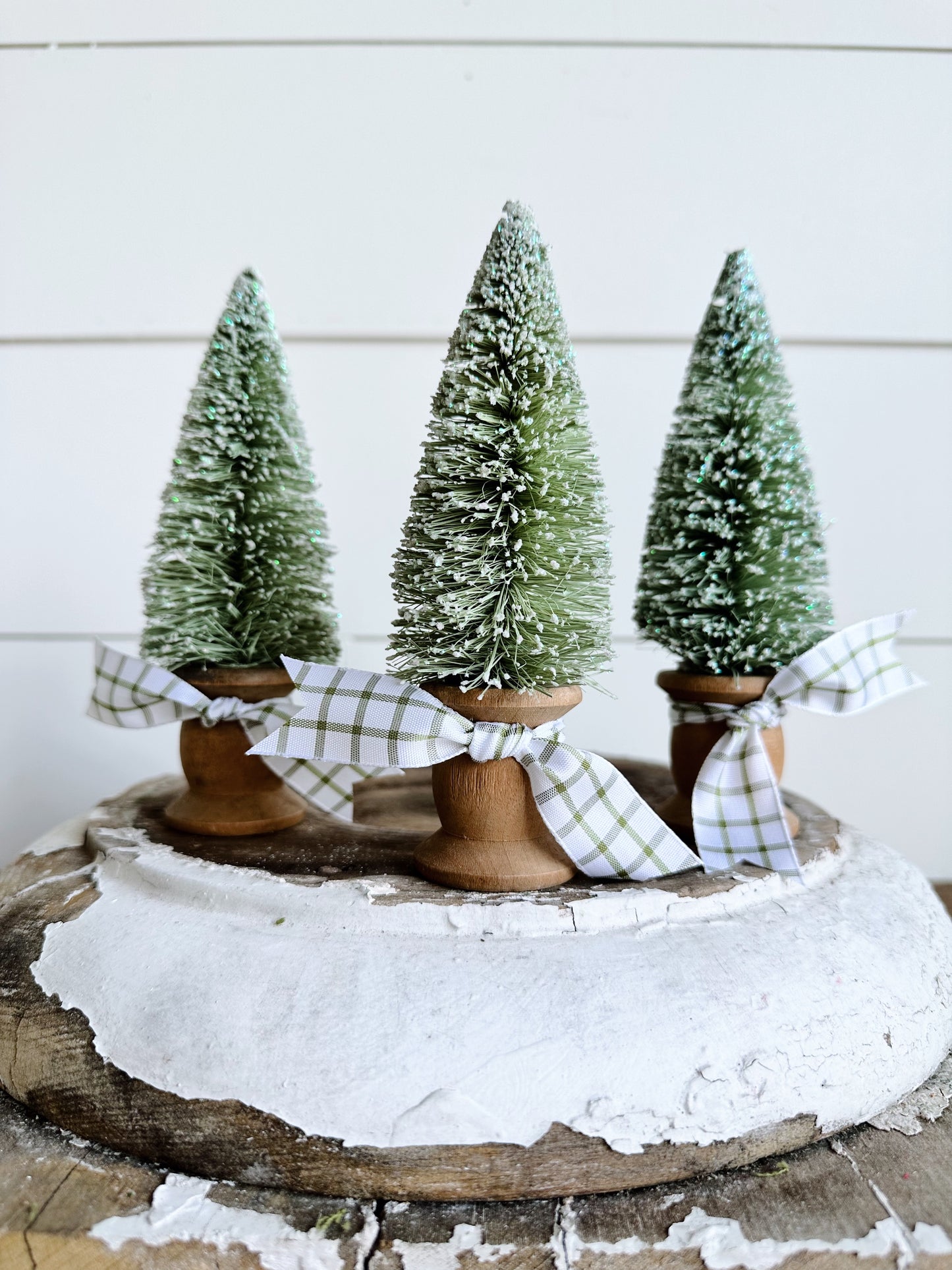 Collection of Three Vintage Spool Bottle Brush Trees