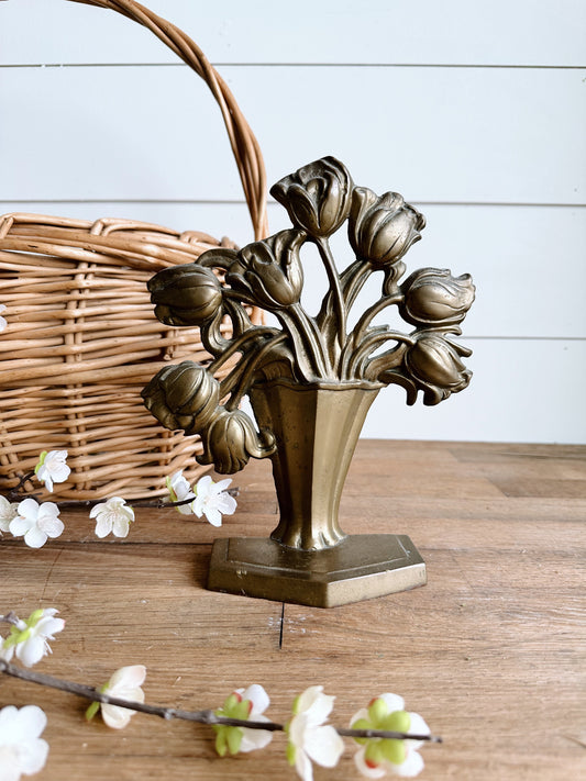 Vintage Brass Floral Bouquet Doorstop