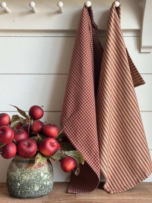 Red Gingham & Ticking Striped Tea Towels
