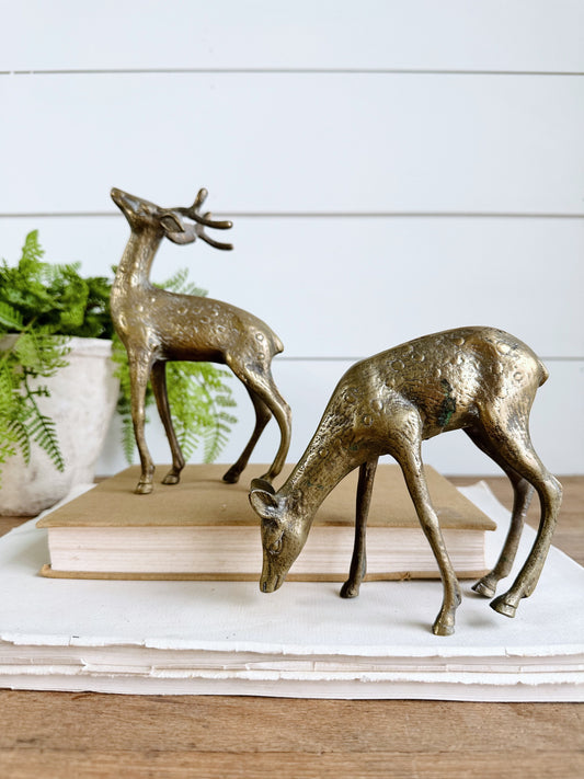 Set of Two Vintage Solid Brass Deer