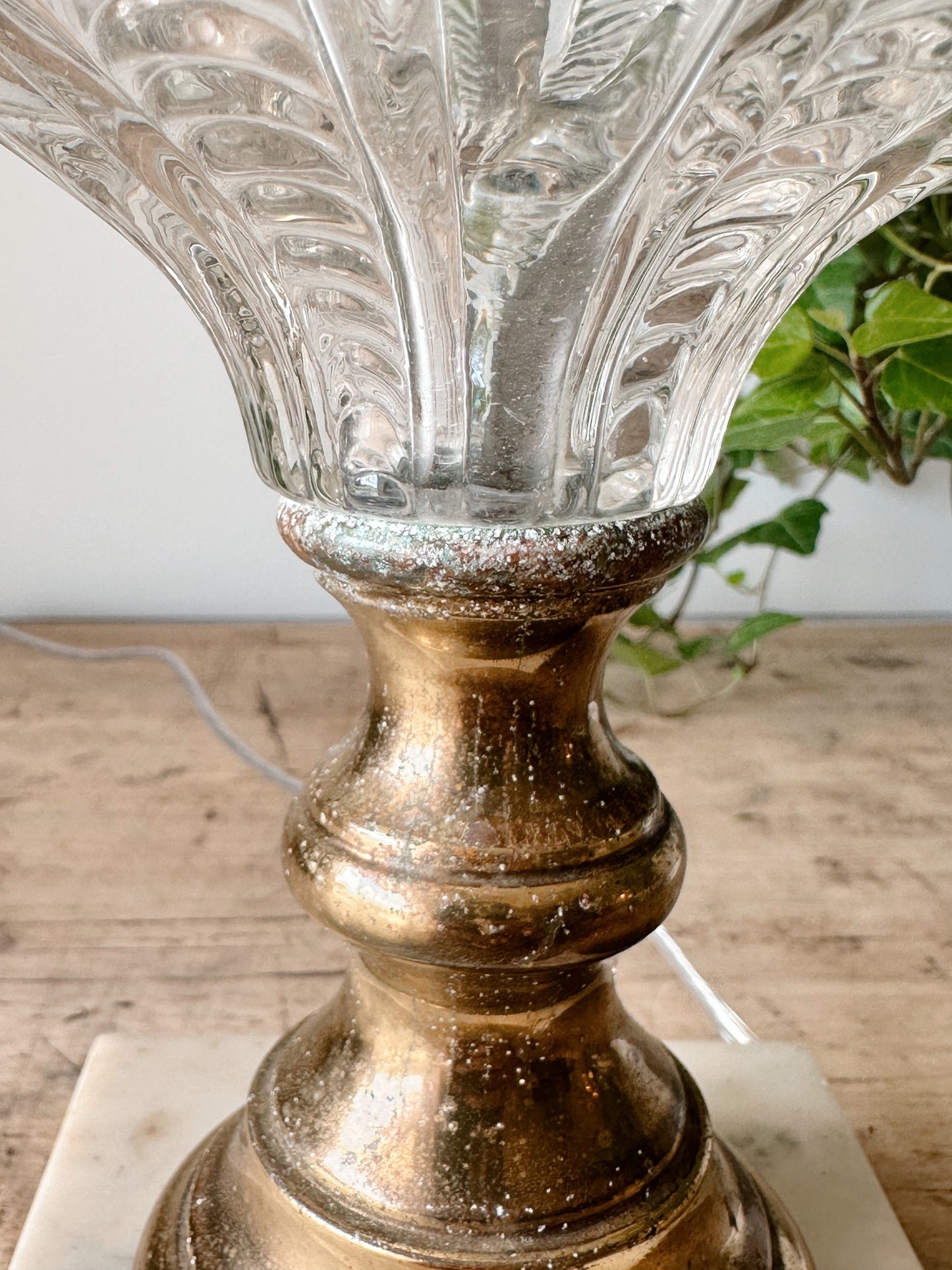 Vintage Blown Glass, Brass & Marble Lamp