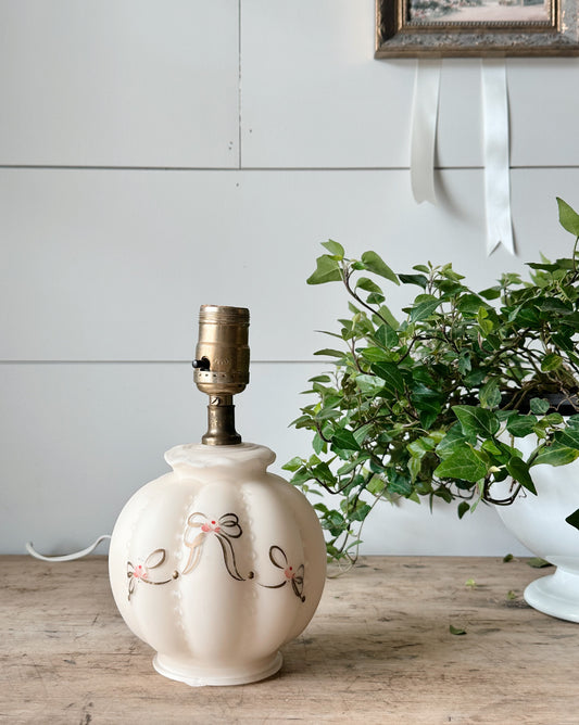 Vintage Glass Lamp with Hand Painted Bow Details
