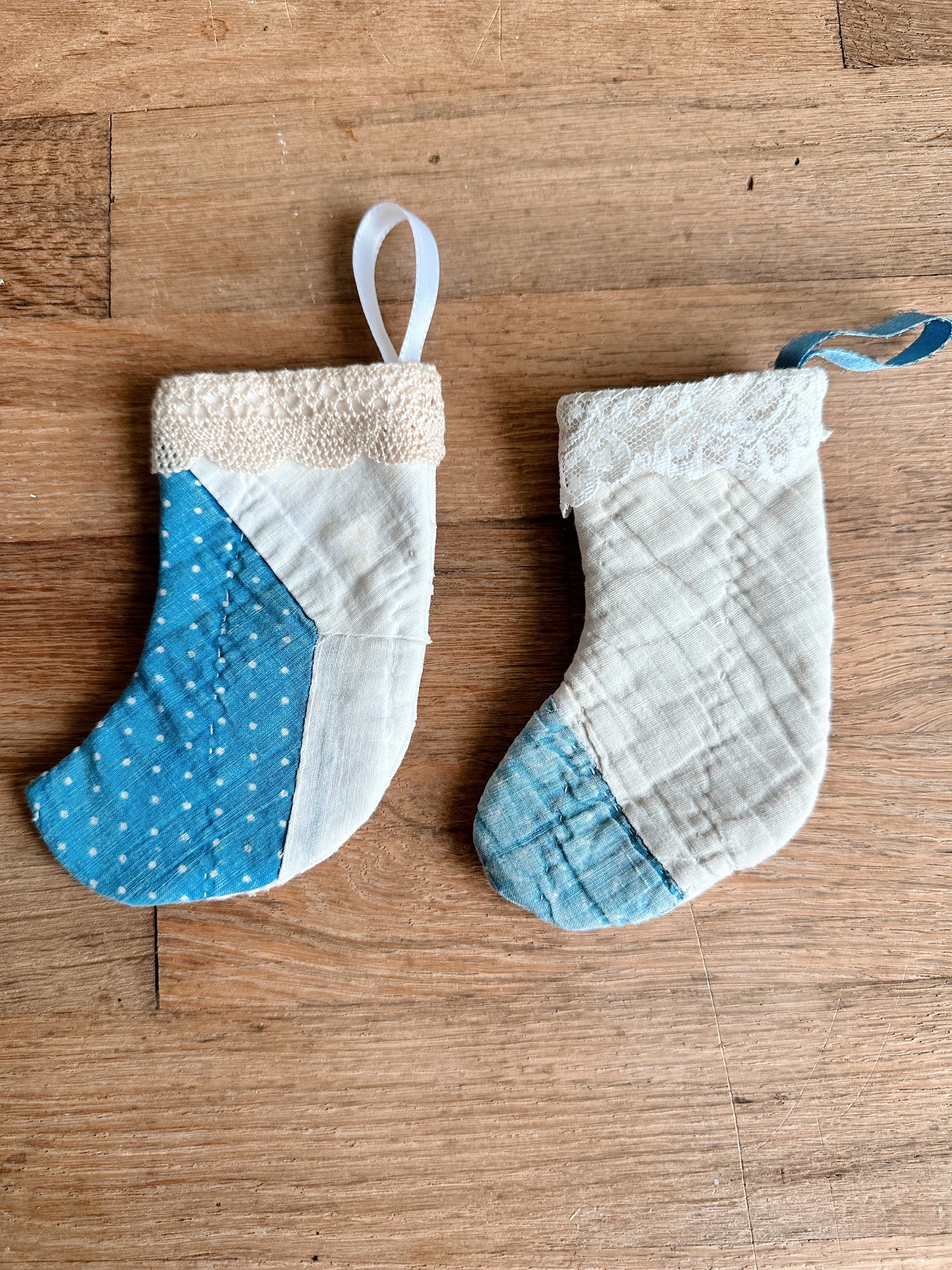Pair of Petite Vintage Handmade Quilt Stockings