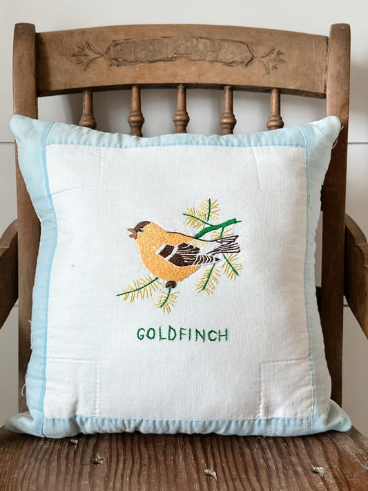 Handmade Vintage Quilt Pillow, Gold Finch