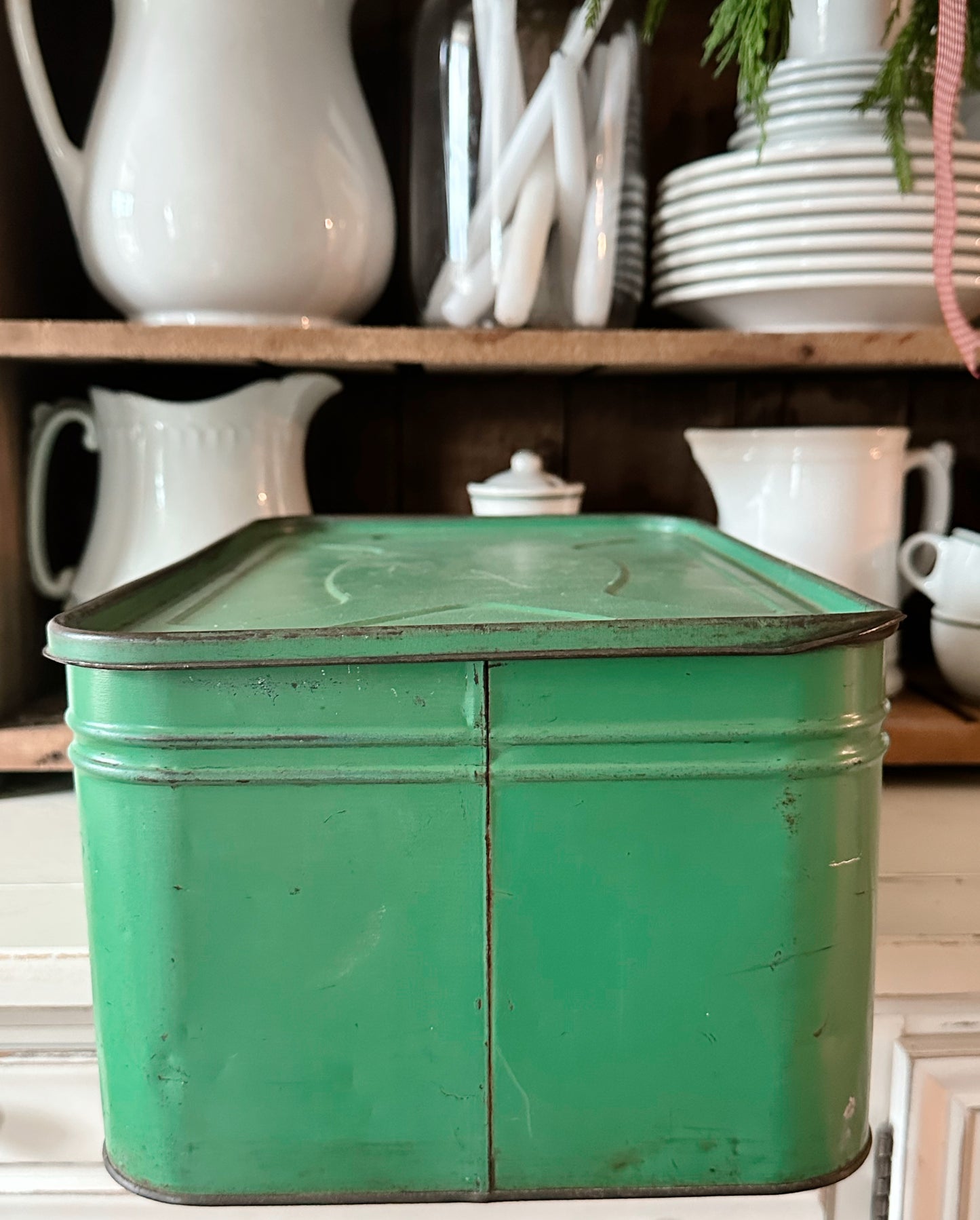 Vintage Green Tin Bread Box