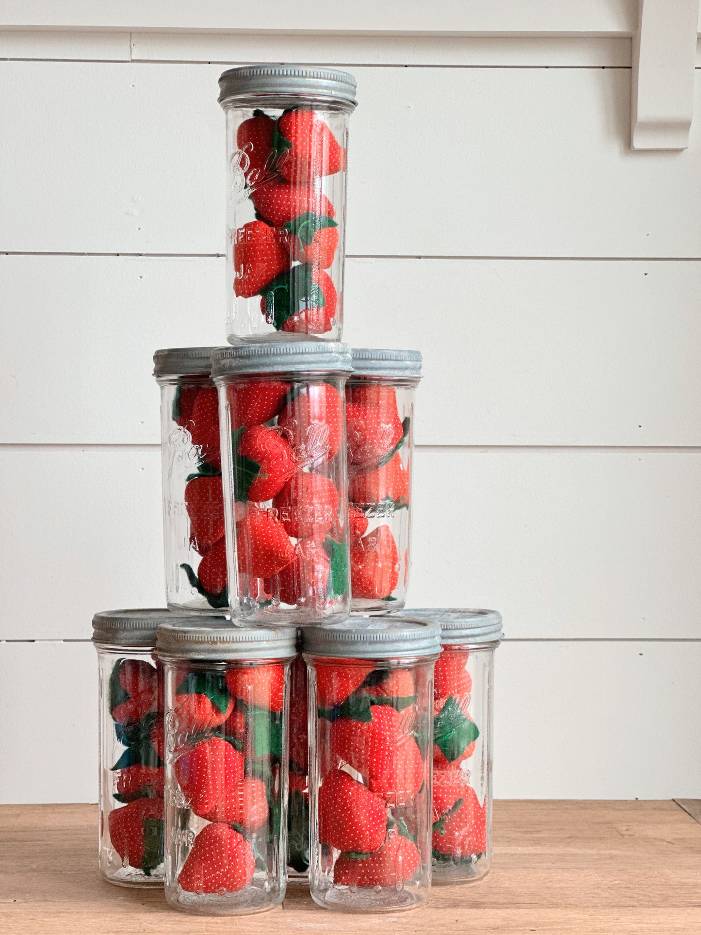 Vintage Freezer Ball Mason Jar with Handmade Strawberries