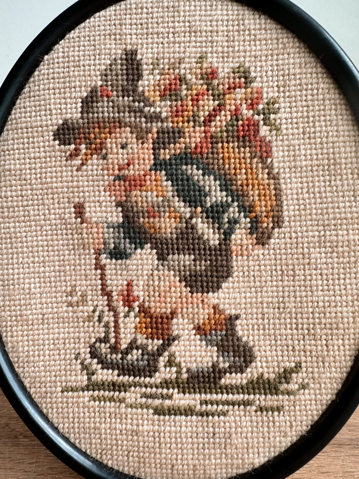 Vintage Framed Hummel Style Needlepoint