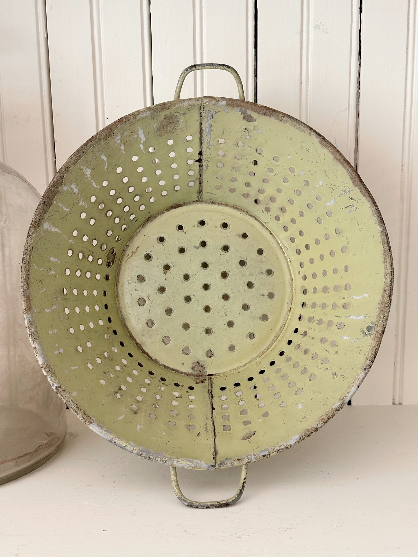 Vintage Green Enamelware Colander