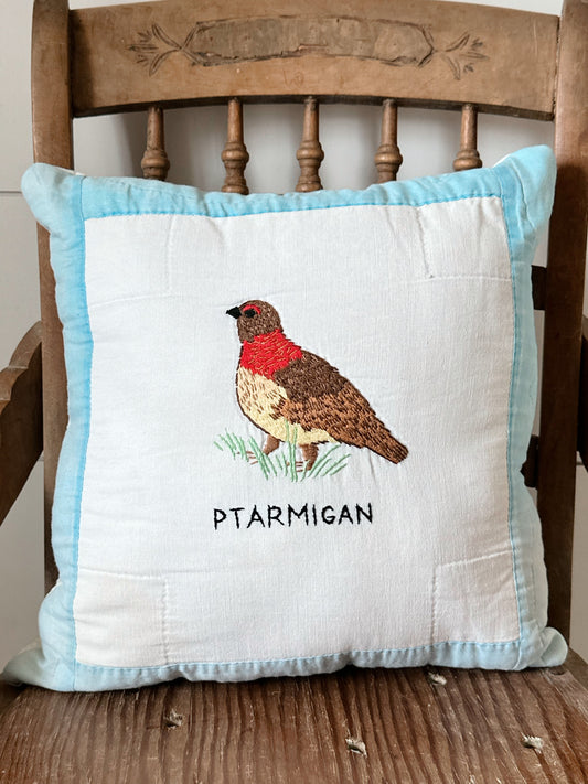 Handmade Vintage Quilt Pillow, Ptarmigan