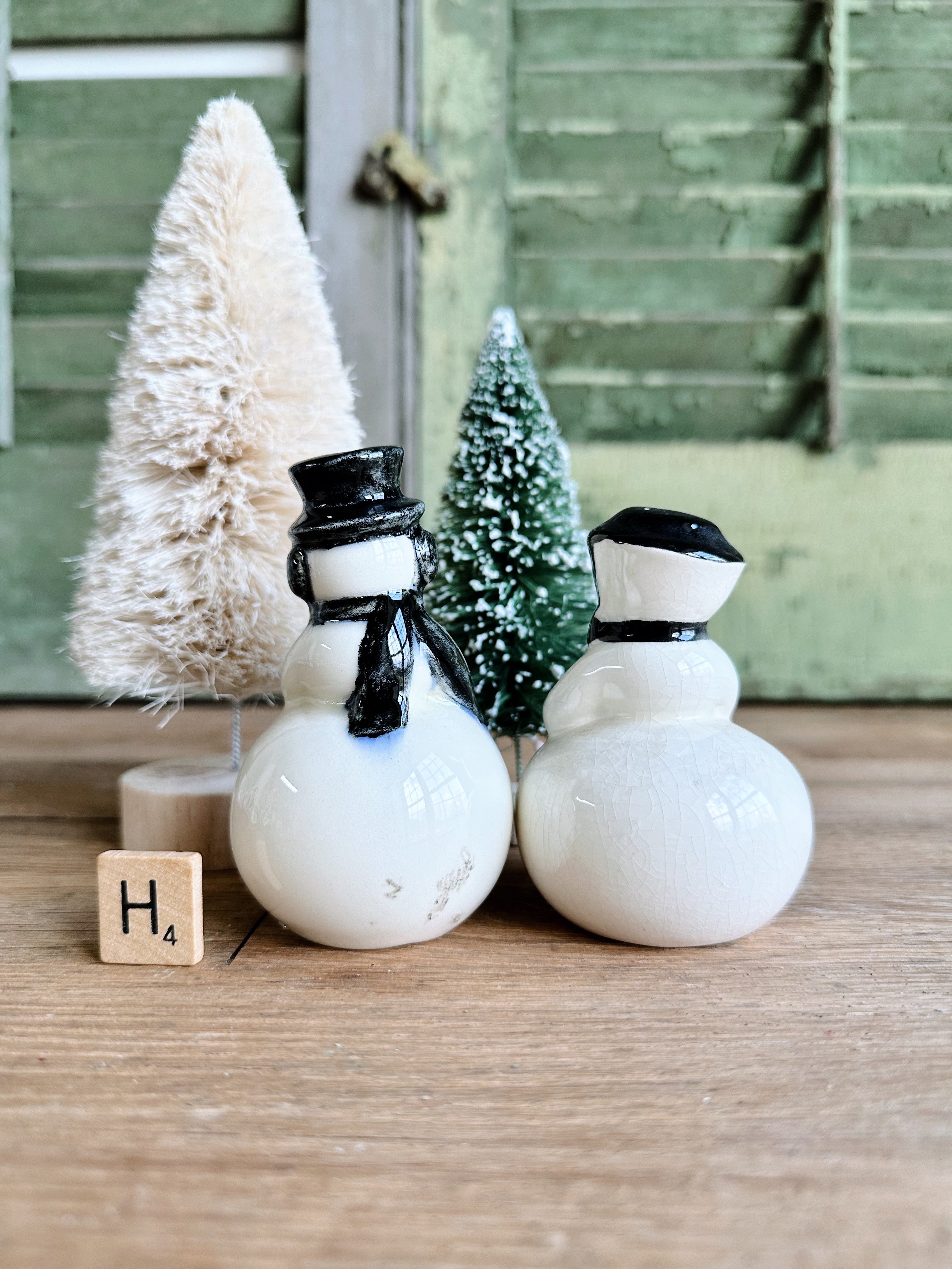 Vintage Snowman & Woman Salt and Pepper Shakers