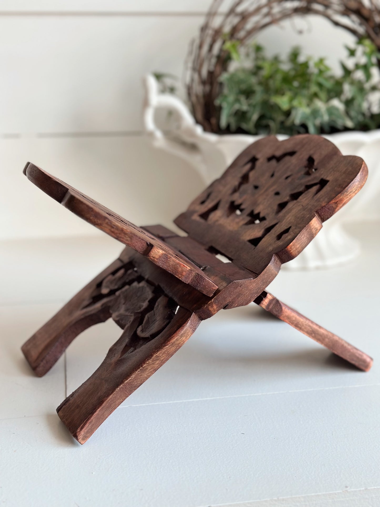 Hand Carved Wood Book Stand