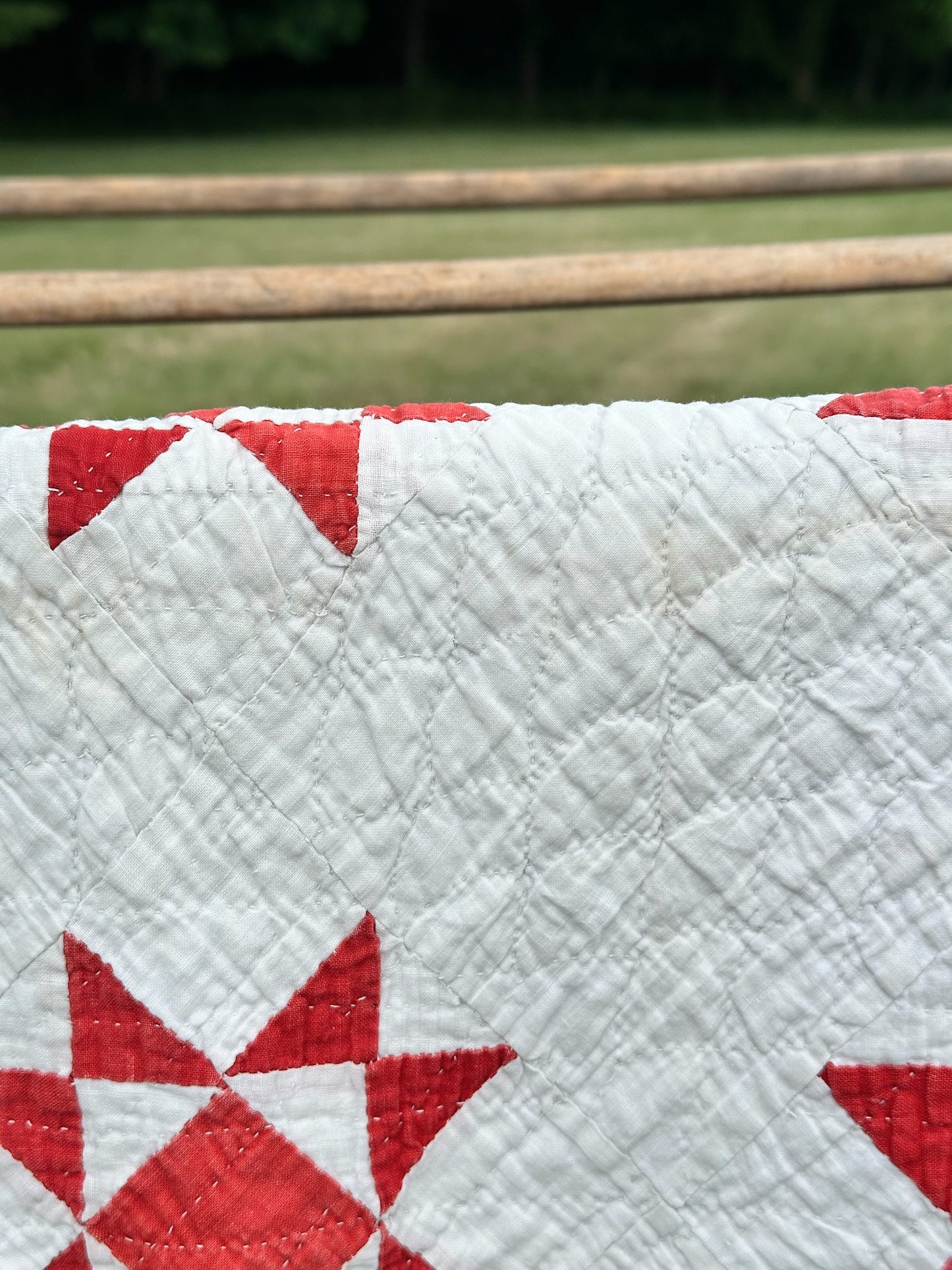 Vintage Red & White Ohio Star Lap Quilt