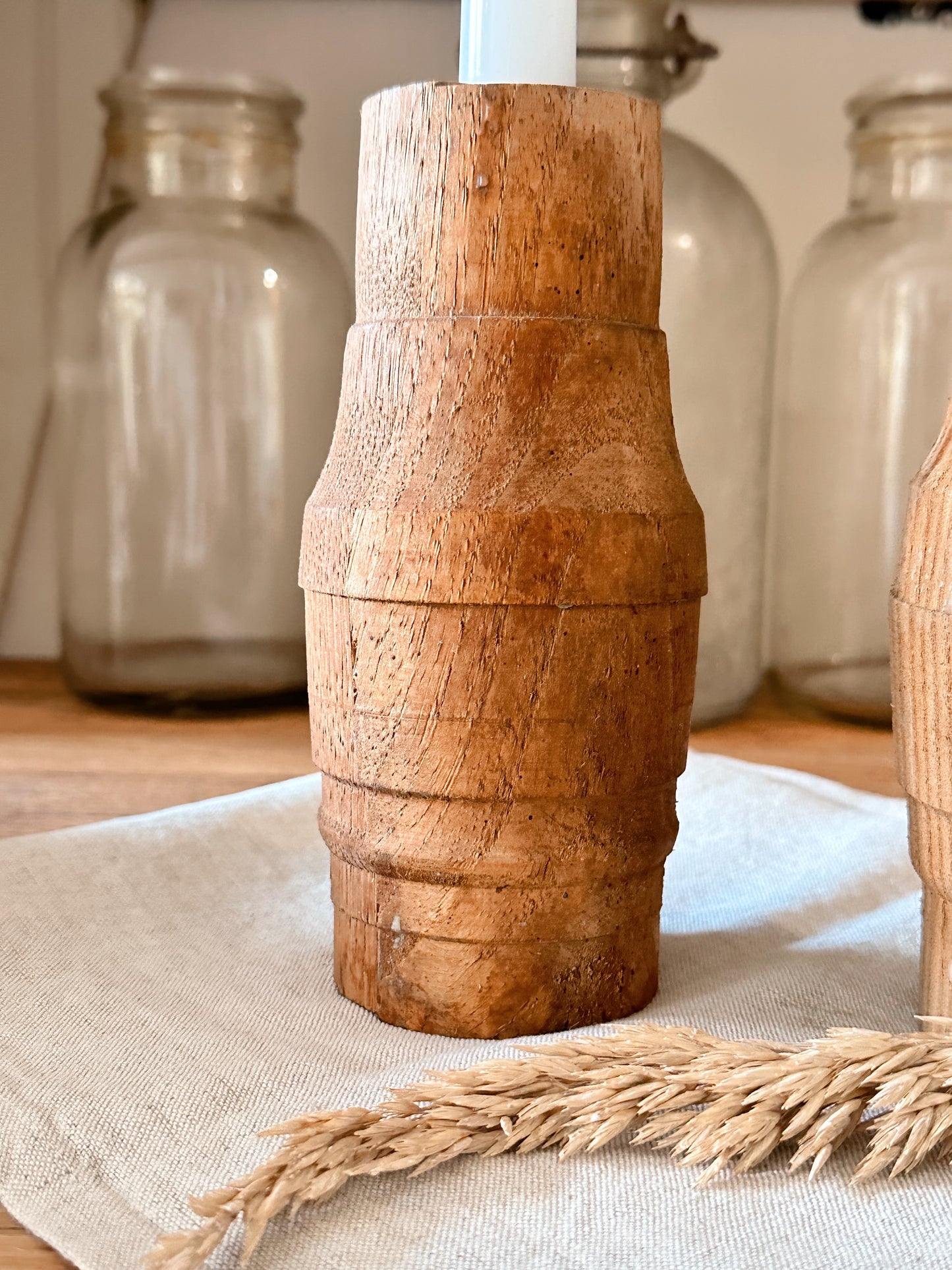 Found Salvaged Wood Wheel Cog Candle Holders